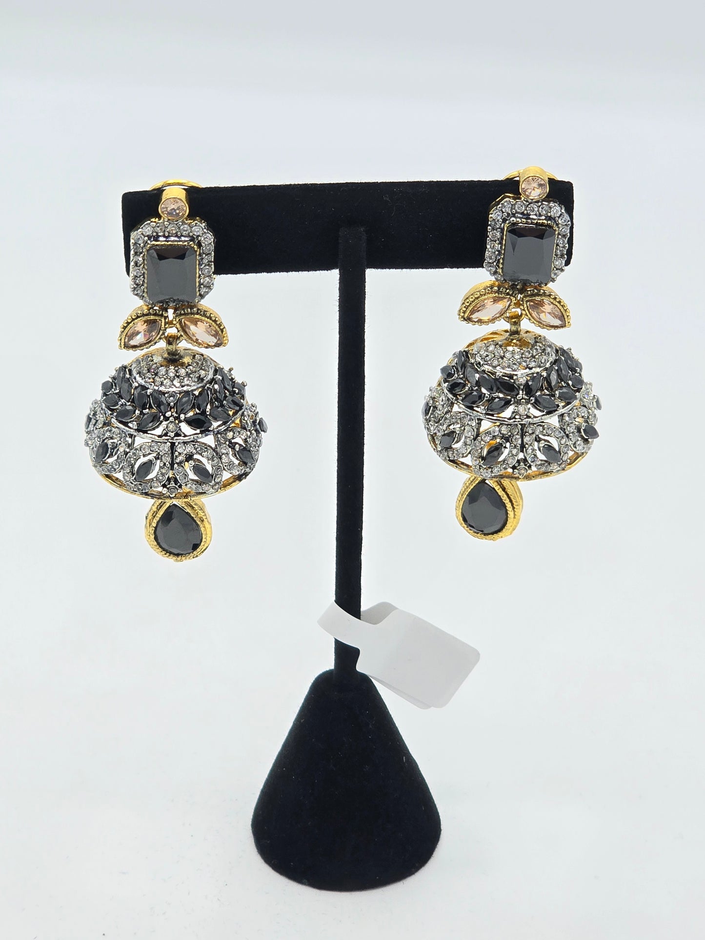 Ear Rings Jhumka Silver Gold Onyx