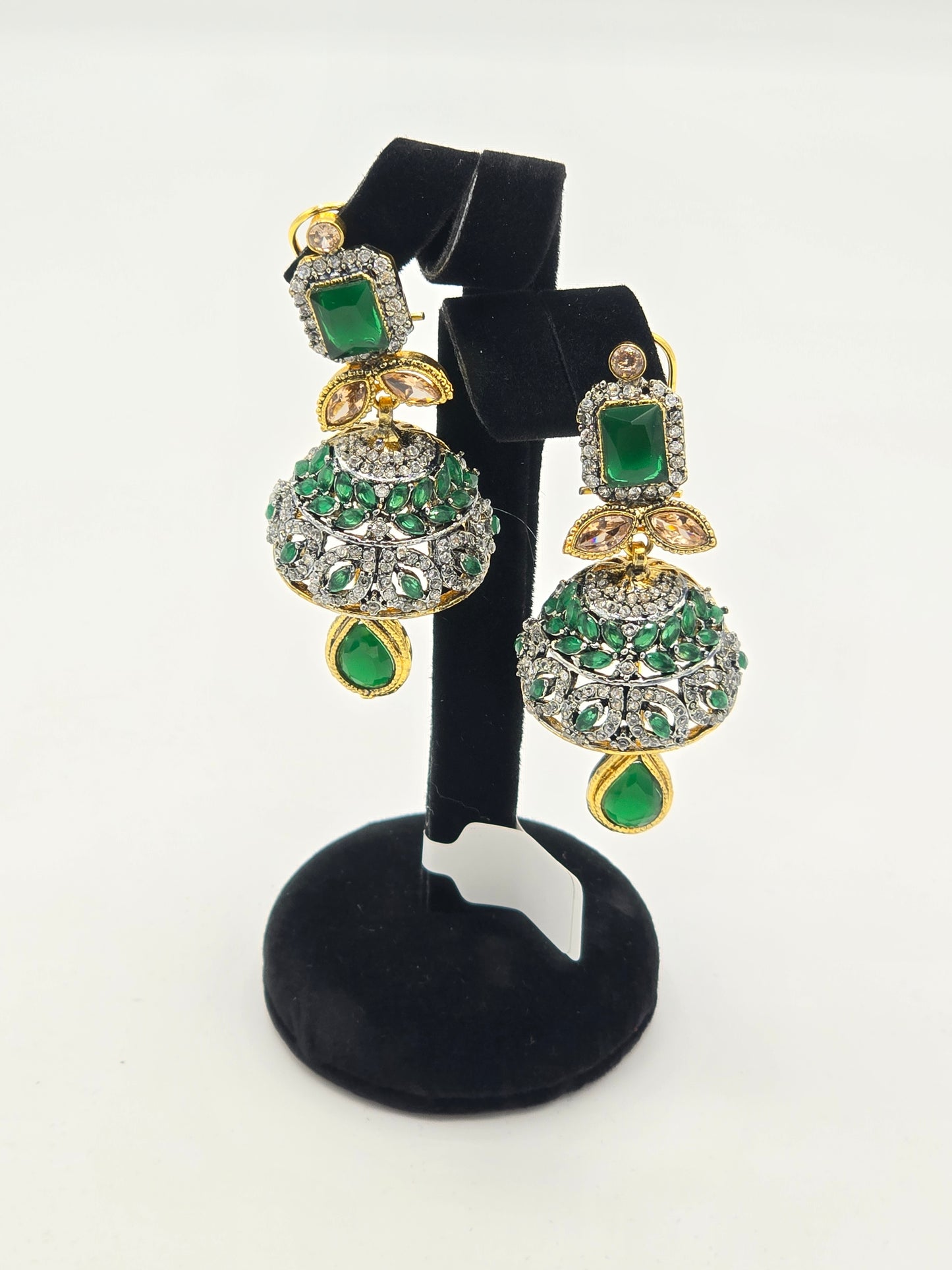 Ear Rings Jhumka Silver Emerald